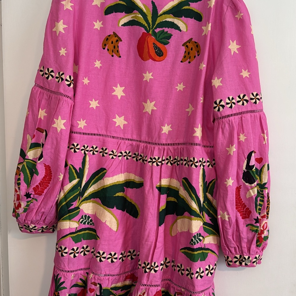 Farm Rio Pink Leopard Embroidered Mini Dress- XL - Picture 3 of 4